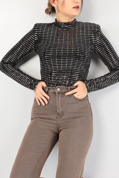Bakır Vatkalı Pul İşlemeli Bluz 85233