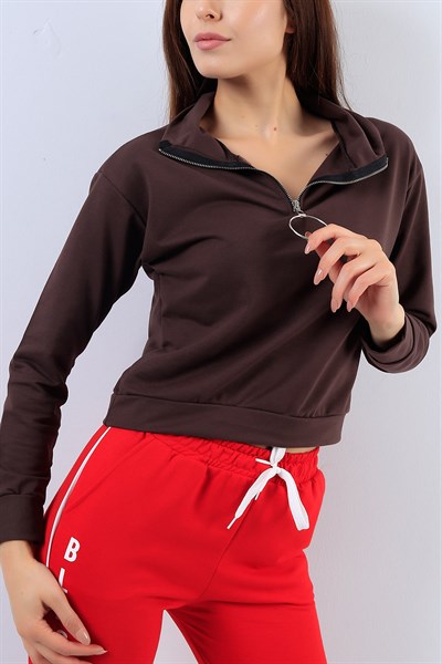 Balıkçı Yaka Kahverengi Bayan Sweat 17728B