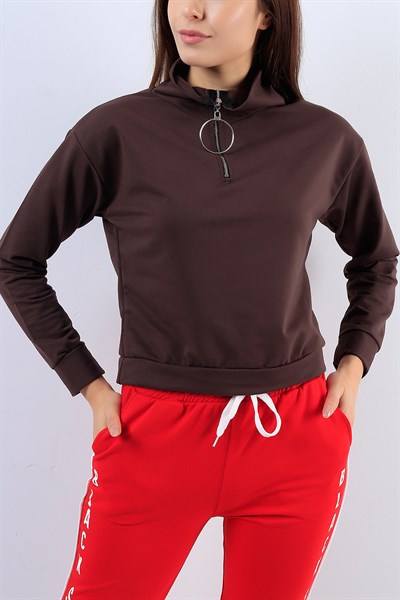 Balıkçı Yaka Kahverengi Bayan Sweat 17728B