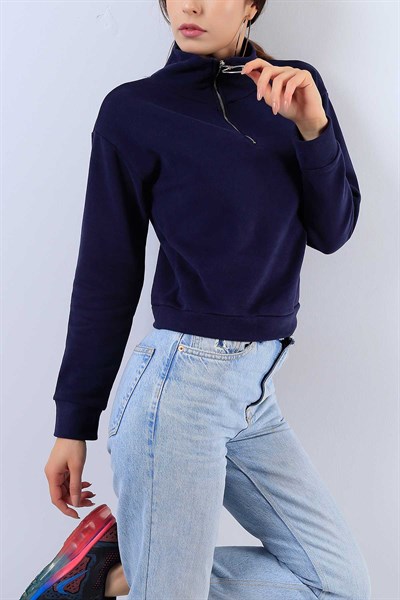 Balıkçı Yaka Lacivert Bayan Sweat 17730B