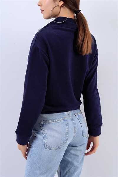 Balıkçı Yaka Lacivert Bayan Sweat 17730B