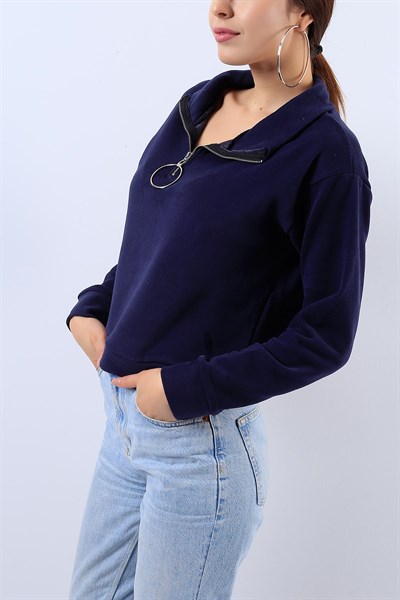 Balıkçı Yaka Lacivert Bayan Sweat 17730B