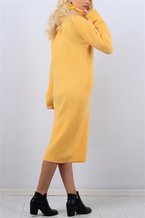 Balıkçı Yaka Sarı Bayan Triko Elbise 10968B