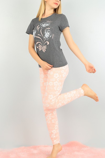 Baskılı Antrasit Bayan Pijama Takımı 73488