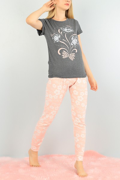 Baskılı Antrasit Bayan Pijama Takımı 73488