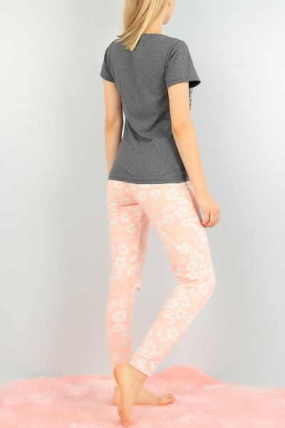 Baskılı Antrasit Bayan Pijama Takımı 73488