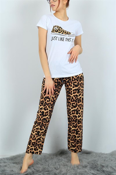 Baskılı Beyaz Bayan Pijama Takımı 24310B