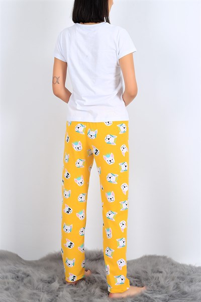 Baskılı Beyaz Bayan Pijama Takımı 26945B