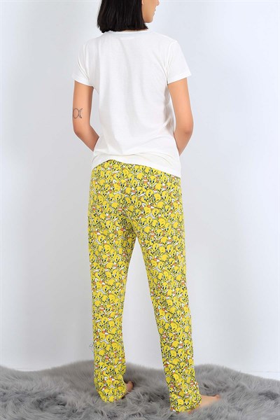 Baskılı Beyaz Bayan Pijama Takımı 26964B