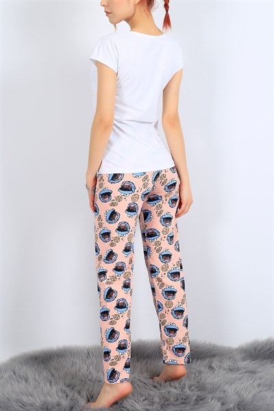 Baskılı Beyaz Bayan Pijama Takımı 27079B