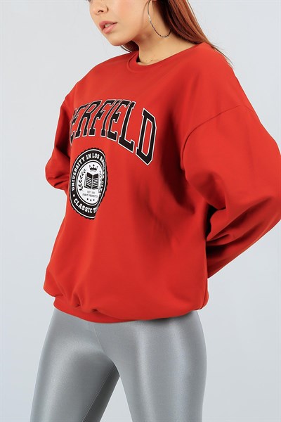 Baskılı Bisiklet Yaka Kiremit Sweat 23034B