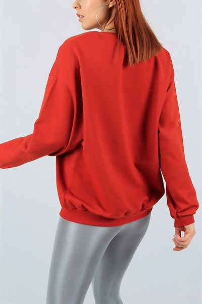 Baskılı Bisiklet Yaka Kiremit Sweat 23034B