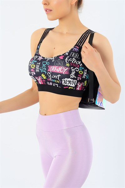 Baskılı Çapraz Lastikli Sporcu Büstiyer 33411