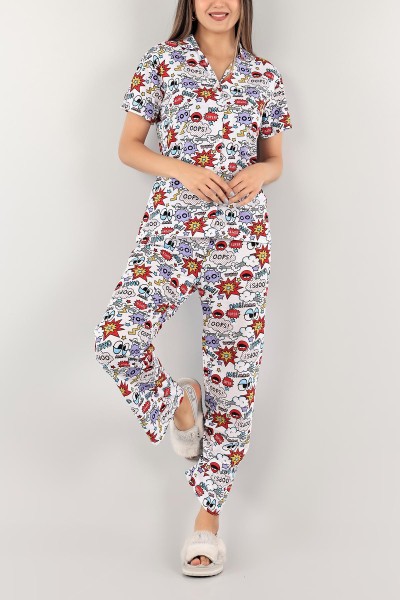 Baskılı Düğmeli Bayan Pijama Takımı 116493