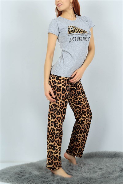 Baskılı Gri Bayan Pijama Takımı 24312B