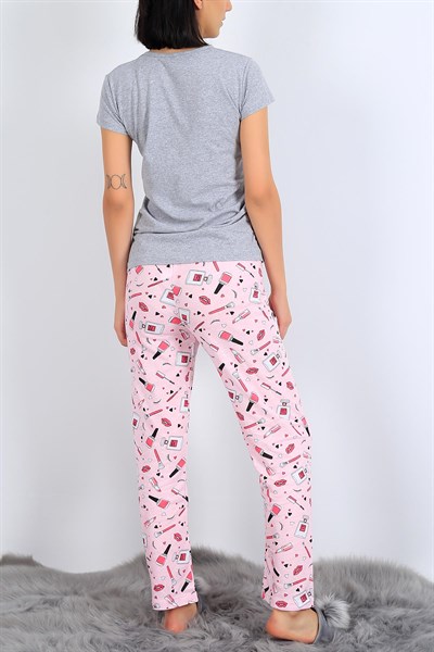 Baskılı Gri Bayan Pijama Takımı 27072B
