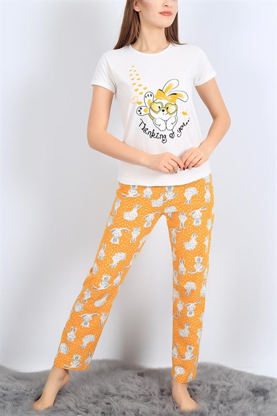 Baskılı Hardal Bayan Pijama Takımı 26951B