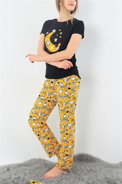 Baskılı Hardal Bayan Pijama Takımı 33015