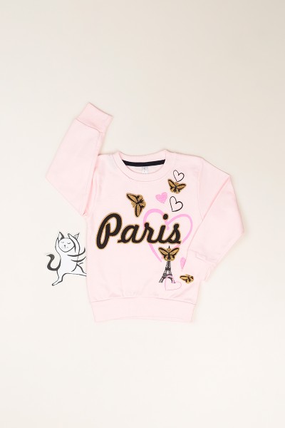 Baskılı İçi Şardonlu Pembe Kız Çocuk Sweat 80828