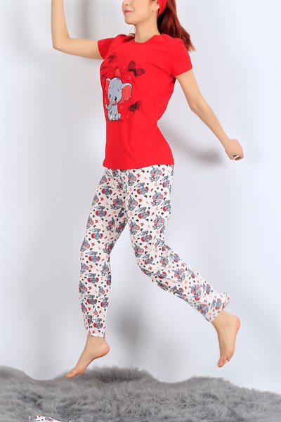 Baskılı Kırmızı Bayan Pijama Takımı 26963B