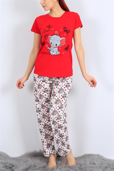 Baskılı Kırmızı Bayan Pijama Takımı 26963B