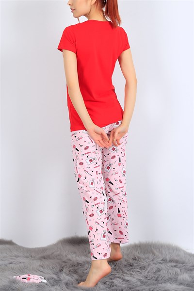 Baskılı Kırmızı Bayan Pijama Takımı 27070B