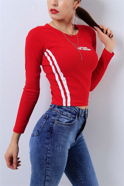 Baskılı Kırmızı Bayan Sweat 17699B