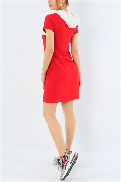 Baskılı Kırmızı Likralı Elbise 31232