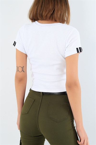 Baskılı Krem Crop Tişört 30720