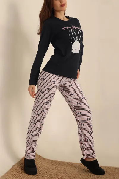 Baskılı Lacivert Bayan Pijama Takımı 237440