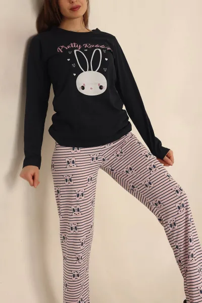 Baskılı Lacivert Bayan Pijama Takımı 237440