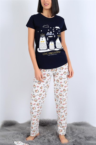 Baskılı Lacivert Bayan Pijama Takımı 26959B