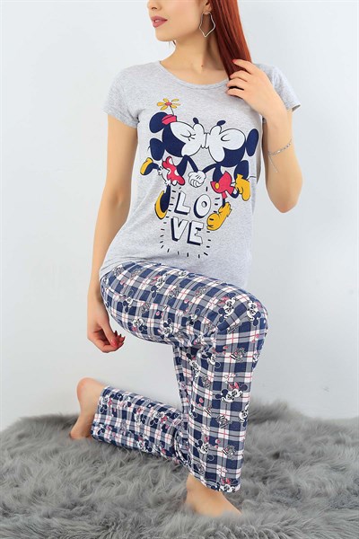 Baskılı Likralı Bayan Pijama Takımı 30758