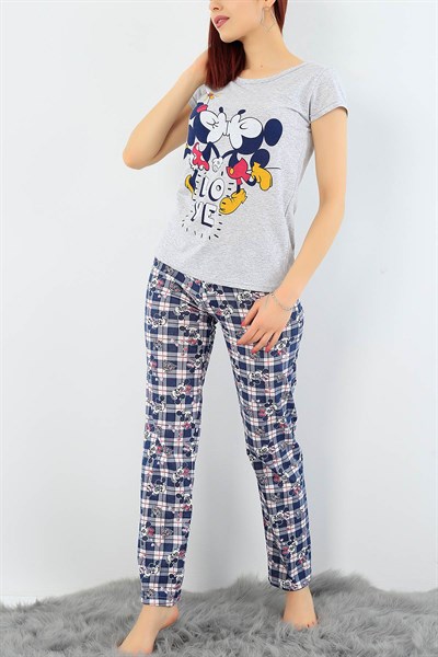 Baskılı Likralı Bayan Pijama Takımı 30758