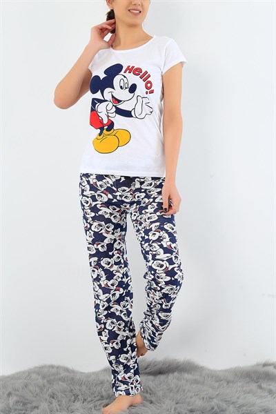 Baskılı Likralı Bayan Pijama Takımı 30767