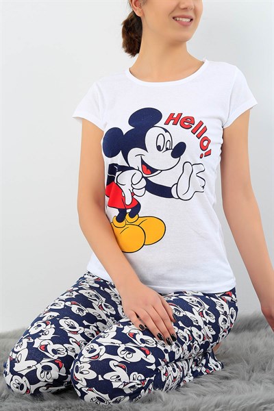 Baskılı Likralı Bayan Pijama Takımı 30767