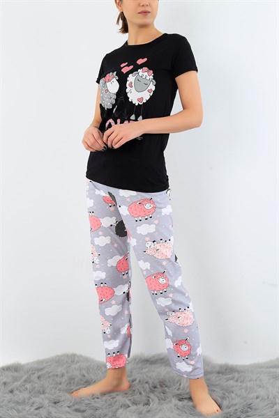 Baskılı Likralı Bayan Pijama Takımı 30780