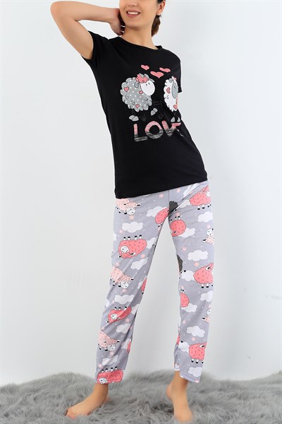 Baskılı Likralı Bayan Pijama Takımı 30780