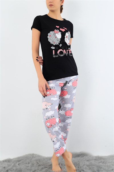 Baskılı Likralı Bayan Pijama Takımı 30780