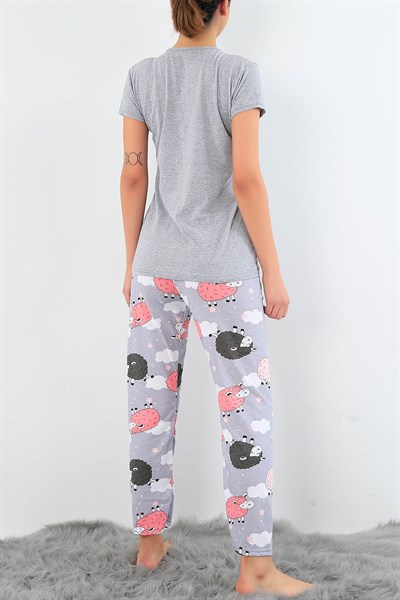 Baskılı Likralı Bayan Pijama Takımı 30781