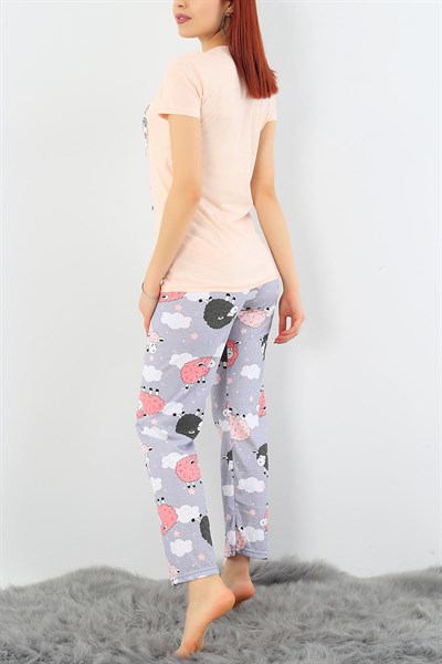 Baskılı Likralı Bayan Pijama Takımı 30783