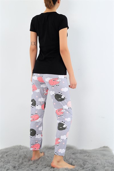 Baskılı Likralı Bayan Pijama Takımı 30780
