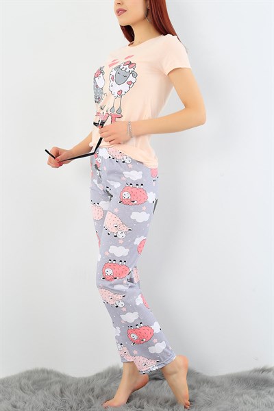 Baskılı Likralı Bayan Pijama Takımı 30783