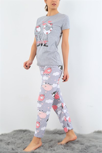 Baskılı Likralı Bayan Pijama Takımı 30781