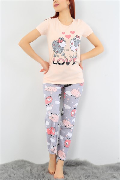 Baskılı Likralı Bayan Pijama Takımı 30783