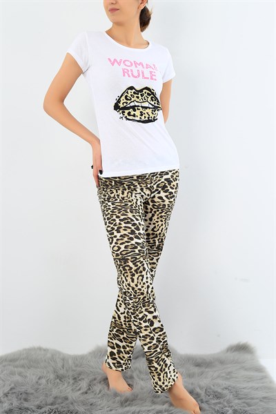 Baskılı Likralı Bayan Pijama Takımı 30828