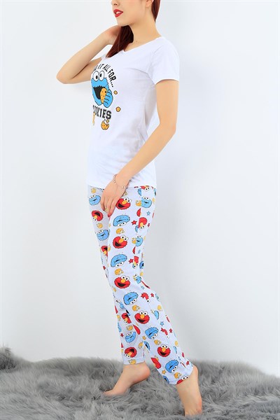 Baskılı Likralı Bayan Pijama Takımı 30988