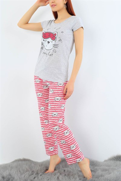 Baskılı Likralı Bayan Pijama Takımı 31321