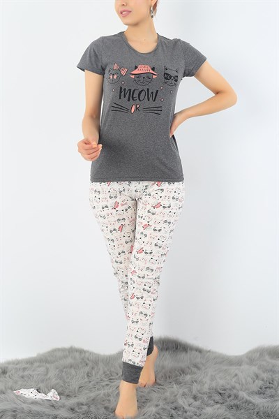 Baskılı Likralı Bayan Pijama Takımı 33003
