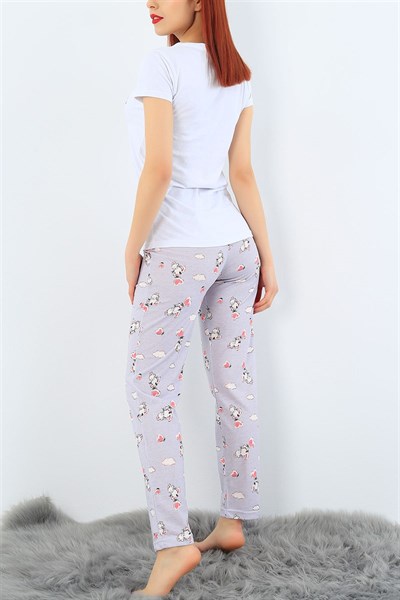 Baskılı Likralı Bayan Pijama Takımı 33682